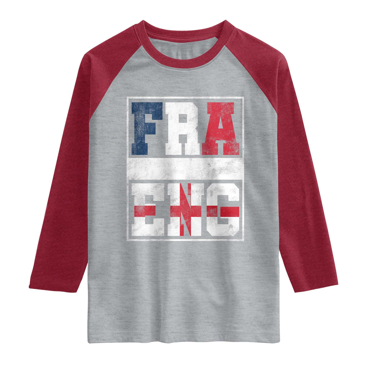 FRA ENG France England Flag Graphic Raglan Shirt French English Country Pride TS02 Heather Gray Heather Red Print Your Wear