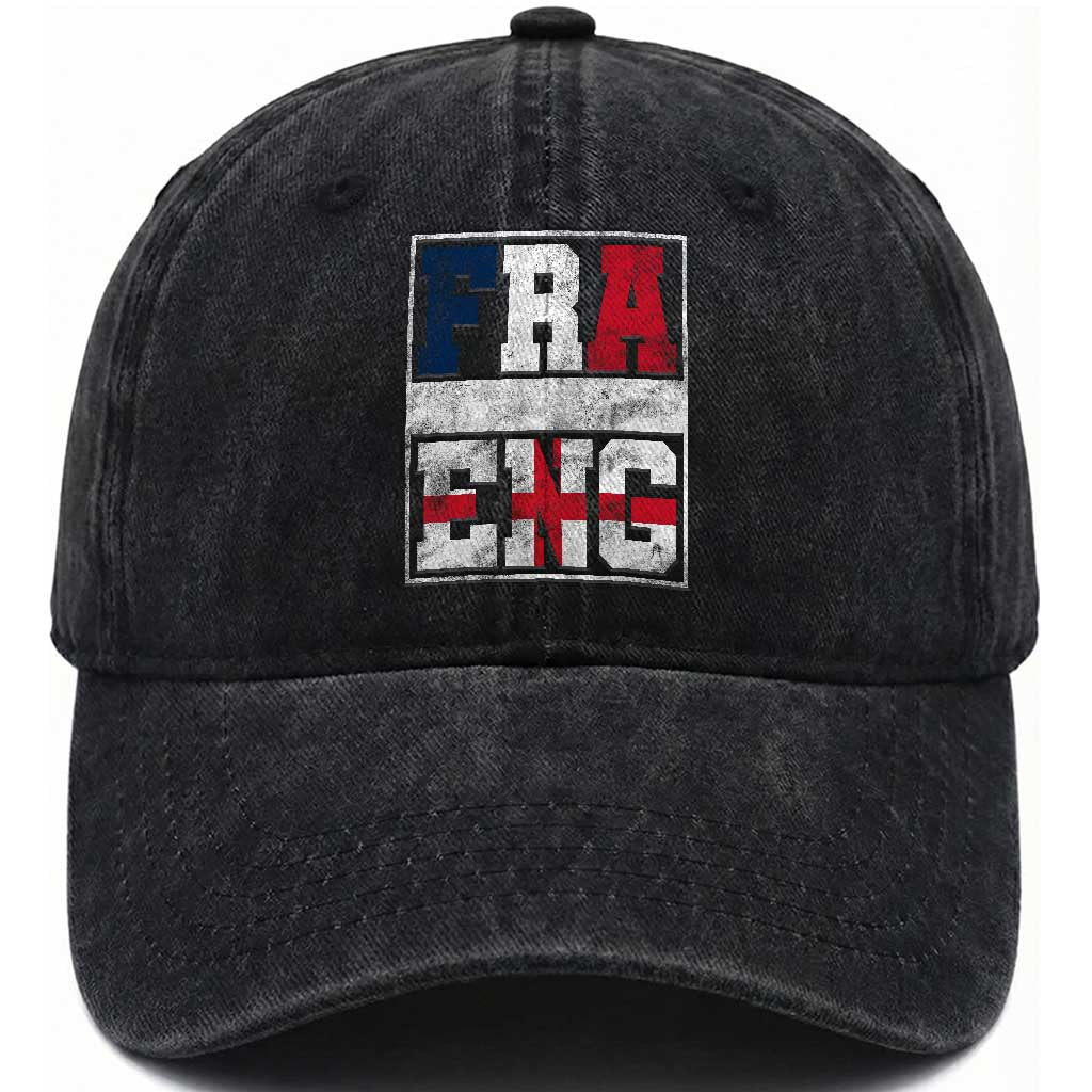 FRA ENG France England Flag Graphic Washed Cotton Baseball Cap French English Country Pride TS02 Print Your Wear