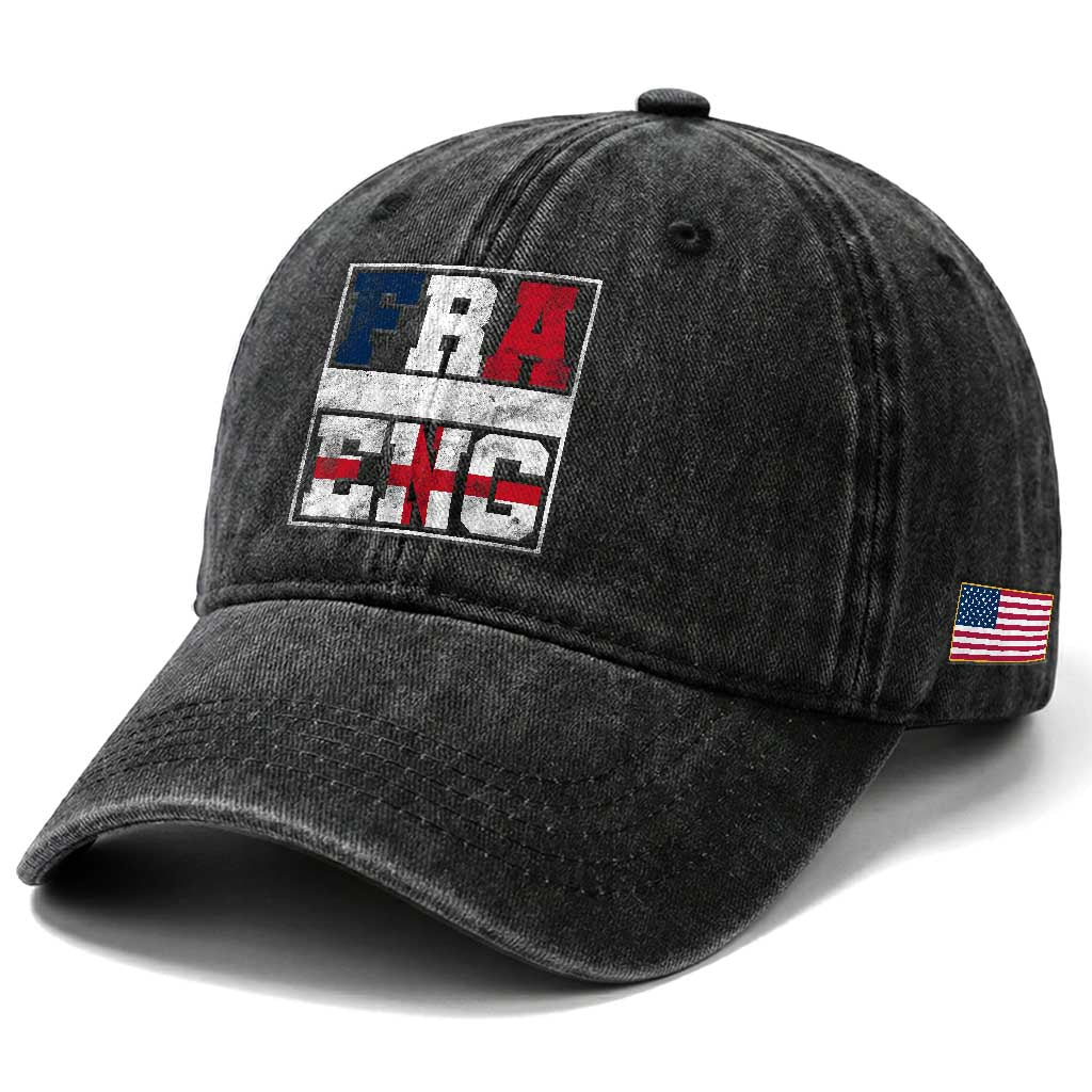 FRA ENG France England Flag Graphic Washed Cotton Baseball Cap French English Country Pride TS02 Print Your Wear