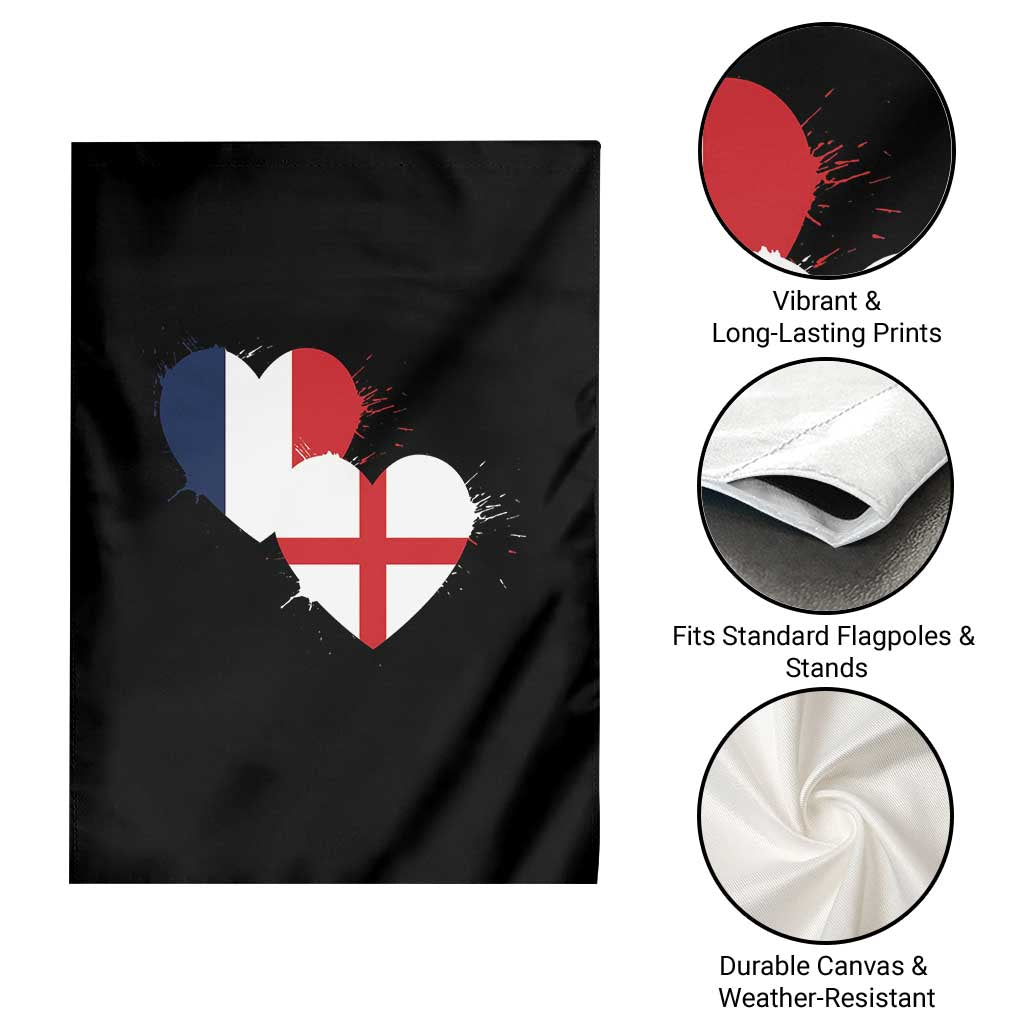 France England Flag Hearts Splatter Graphic Garden Flag Anglo English French Heritage Love Unity TS02 Print Your Wear