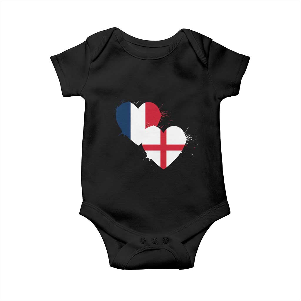 France England Flag Hearts Splatter Graphic Baby Onesie Anglo English French Heritage Love Unity TS02 Black Print Your Wear