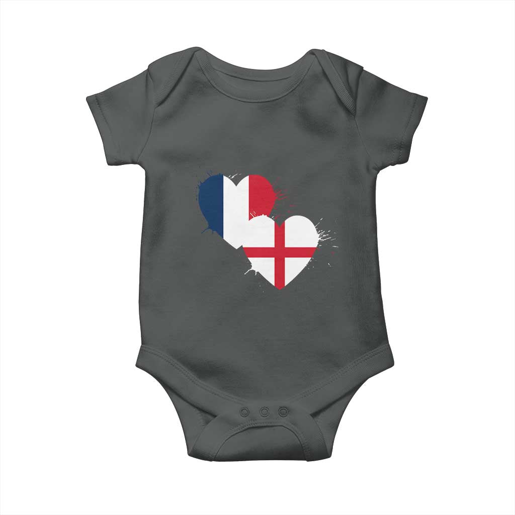 France England Flag Hearts Splatter Graphic Baby Onesie Anglo English French Heritage Love Unity TS02 Dark Heather Print Your Wear