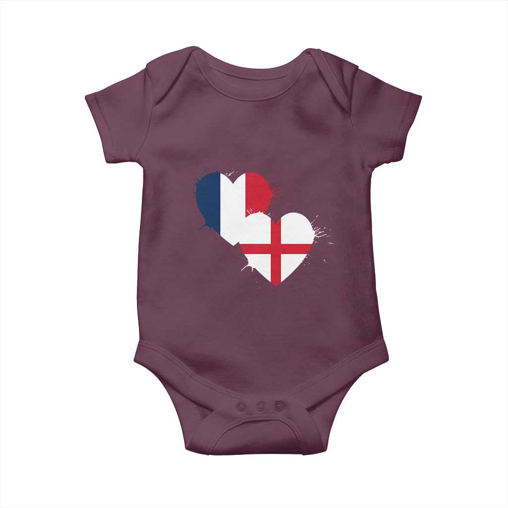France England Flag Hearts Splatter Graphic Baby Onesie Anglo English French Heritage Love Unity TS02 Maroon Print Your Wear