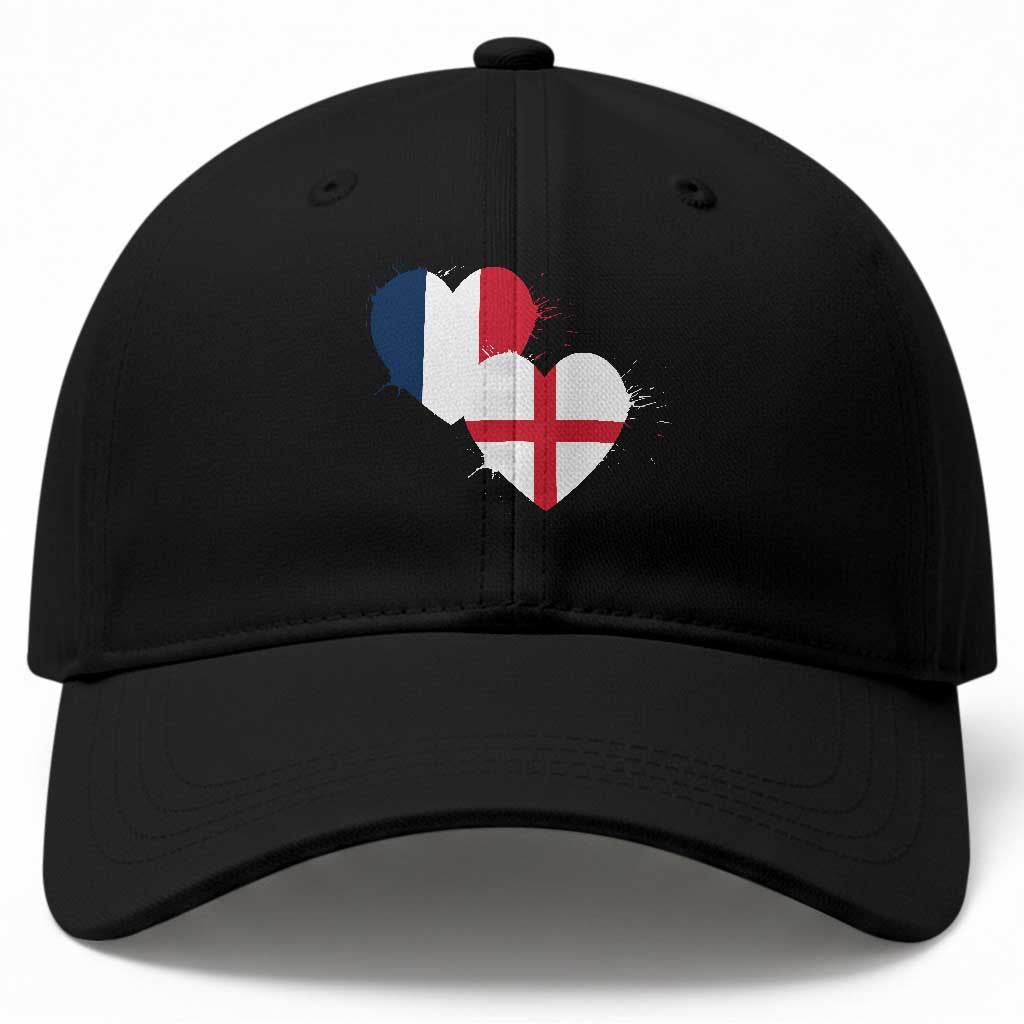 France England Flag Hearts Splatter Graphic Baseball Cap Anglo English French Heritage Love Unity TS02 Print Your Wear
