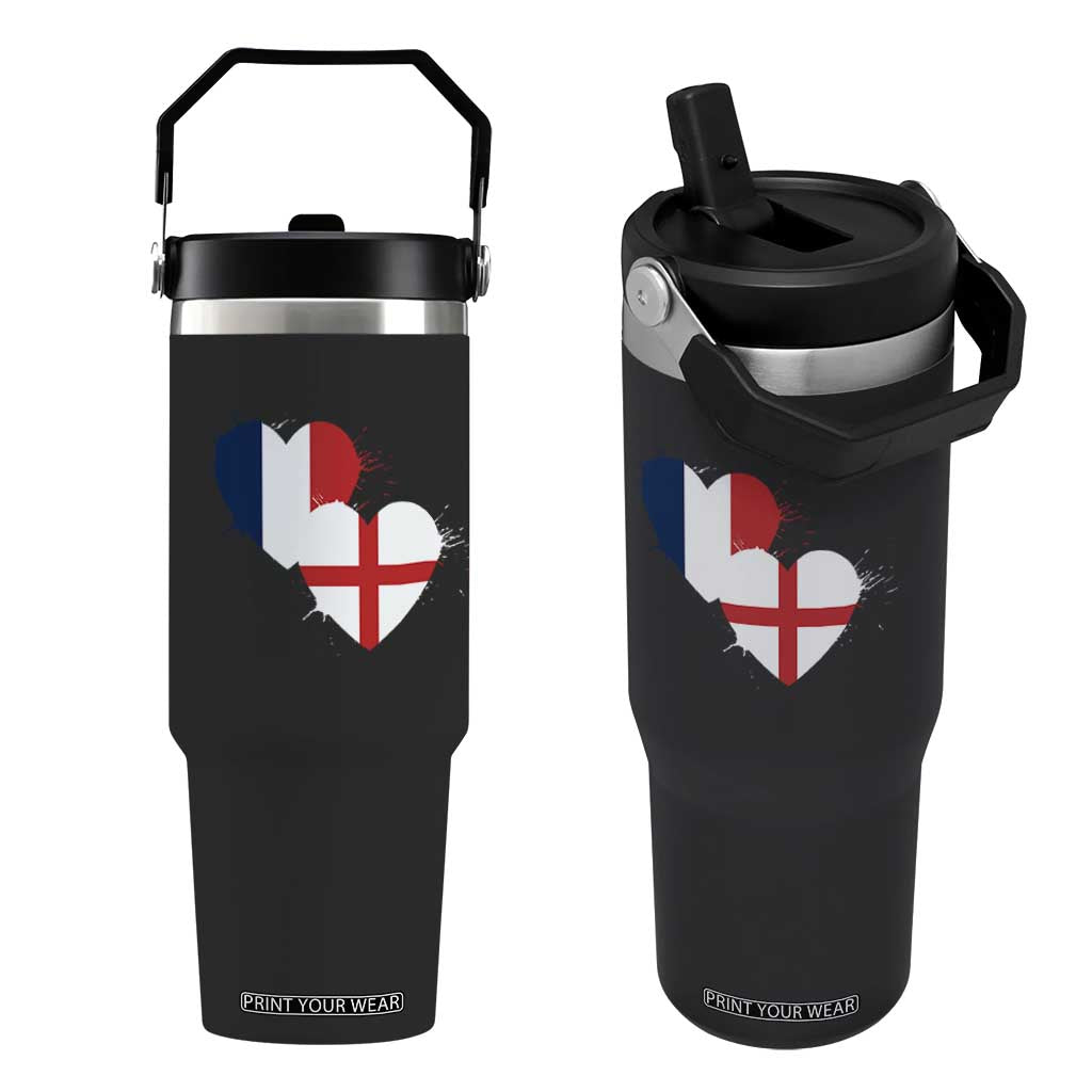 France England Flag Hearts Splatter Graphic Flip Straw Tumbler Anglo English French Heritage Love Unity TS02 One Size: 30 oz Black Print Your Wear