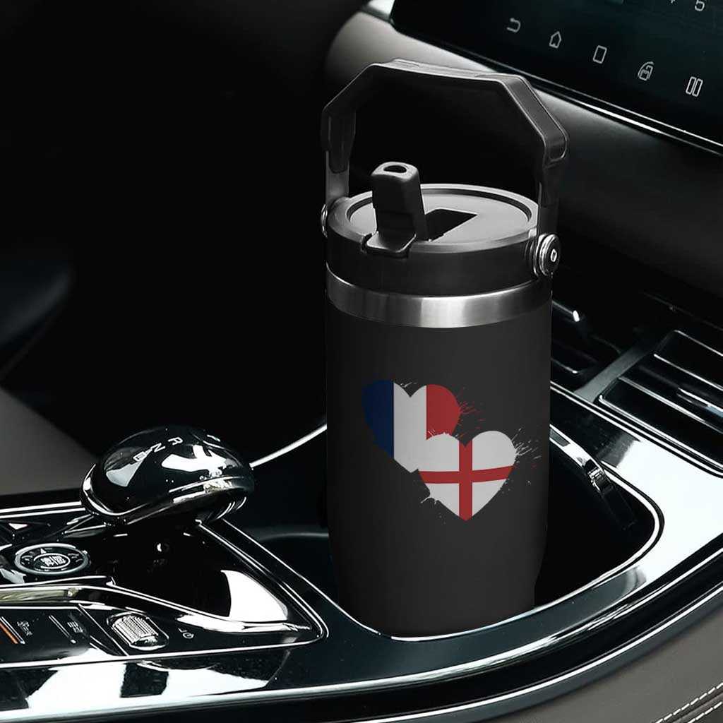 France England Flag Hearts Splatter Graphic Flip Straw Tumbler Anglo English French Heritage Love Unity TS02 Print Your Wear