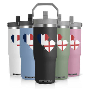 France England Flag Hearts Splatter Graphic Flip Straw Tumbler Anglo English French Heritage Love Unity TS02 Print Your Wear