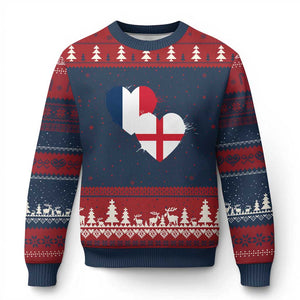France England Flag Hearts Splatter Graphic Ugly Christmas Sweater Anglo English French Heritage Love Unity TS02 Navy Red Print Your Wear