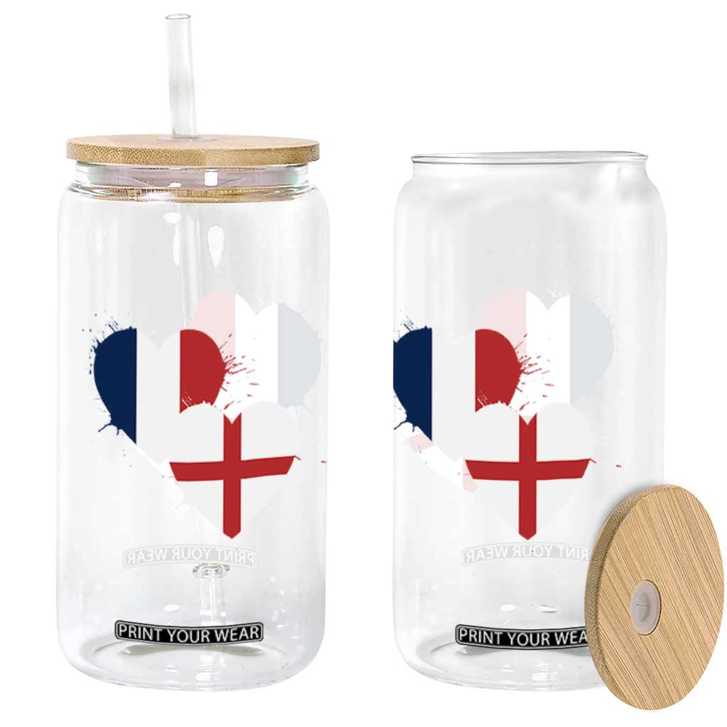 France England Flag Hearts Splatter Graphic Glass Can Anglo English French Heritage Love Unity TS02 Print Your Wear