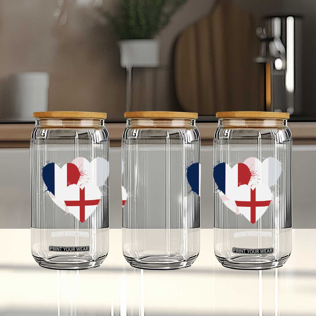 France England Flag Hearts Splatter Graphic Glass Can Anglo English French Heritage Love Unity TS02 Print Your Wear