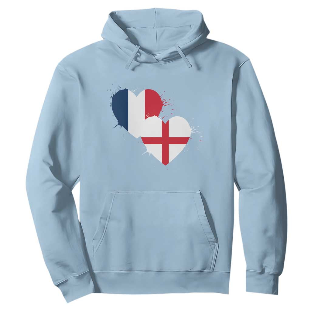 France England Flag Hearts Splatter Graphic Hoodie Anglo English French Heritage Love Unity