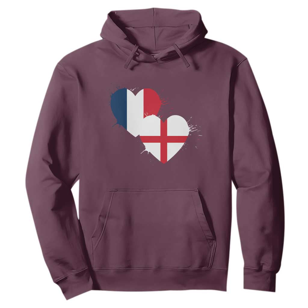 France England Flag Hearts Splatter Graphic Hoodie Anglo English French Heritage Love Unity