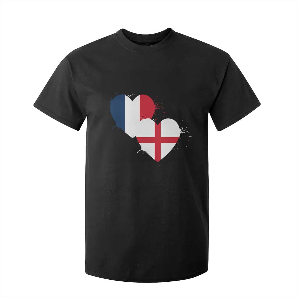 France England Flag Hearts Splatter Graphic T Shirt For Kid Anglo English French Heritage Love Unity