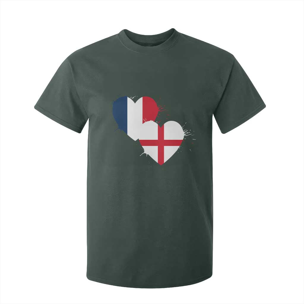 France England Flag Hearts Splatter Graphic T Shirt For Kid Anglo English French Heritage Love Unity