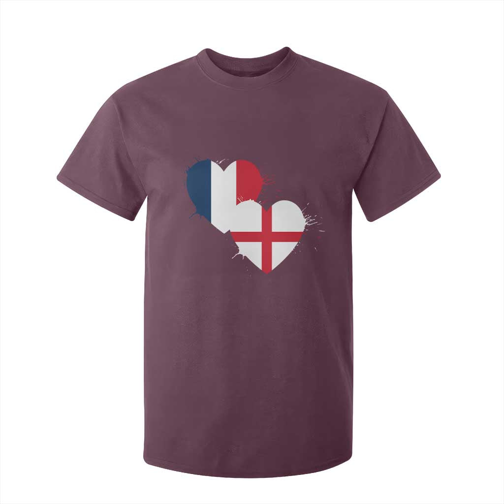 France England Flag Hearts Splatter Graphic T Shirt For Kid Anglo English French Heritage Love Unity