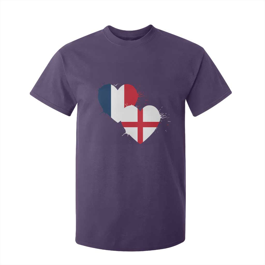 France England Flag Hearts Splatter Graphic T Shirt For Kid Anglo English French Heritage Love Unity