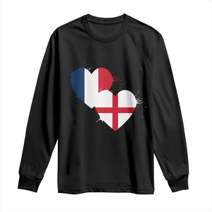 France England Flag Hearts Splatter Graphic Long Sleeve Shirt Anglo English French Heritage Love Unity