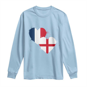France England Flag Hearts Splatter Graphic Long Sleeve Shirt Anglo English French Heritage Love Unity