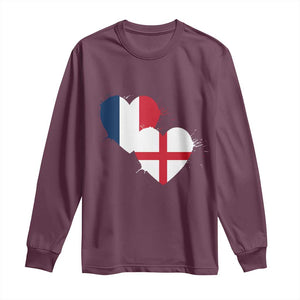 France England Flag Hearts Splatter Graphic Long Sleeve Shirt Anglo English French Heritage Love Unity