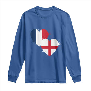 France England Flag Hearts Splatter Graphic Long Sleeve Shirt Anglo English French Heritage Love Unity