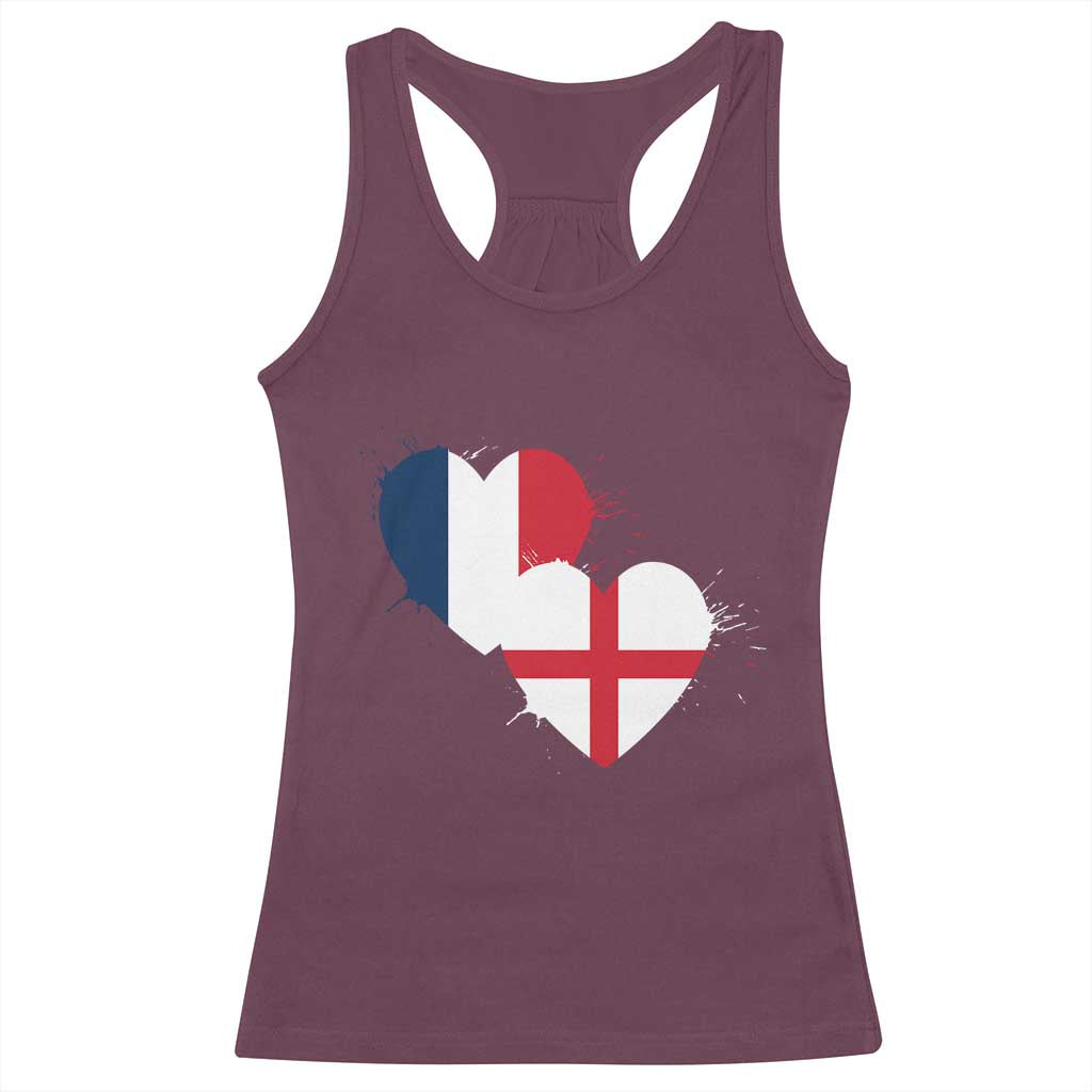France England Flag Hearts Splatter Graphic Racerback Tank Top Anglo English French Heritage Love Unity TS02 Maroon Print Your Wear