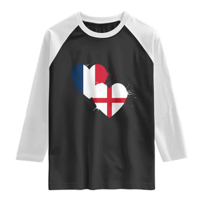 France England Flag Hearts Splatter Graphic Raglan Shirt Anglo English French Heritage Love Unity TS02 Black White Print Your Wear