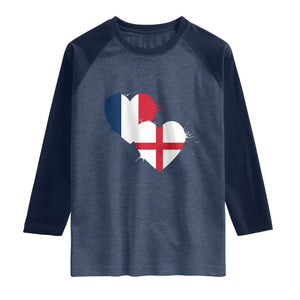 France England Flag Hearts Splatter Graphic Raglan Shirt Anglo English French Heritage Love Unity TS02 Heather Denim Navy Print Your Wear