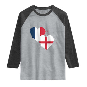 France England Flag Hearts Splatter Graphic Raglan Shirt Anglo English French Heritage Love Unity TS02 Heather Gray Heather Charcoal Print Your Wear