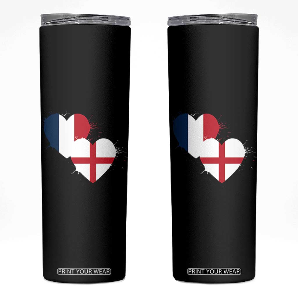 France England Flag Hearts Splatter Graphic Skinny Tumbler Anglo English French Heritage Love Unity TS02 Black Print Your Wear