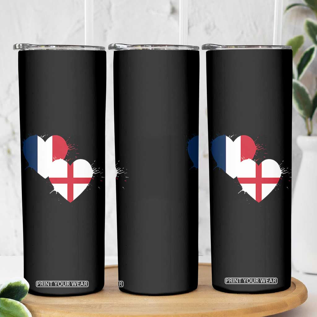 France England Flag Hearts Splatter Graphic Skinny Tumbler Anglo English French Heritage Love Unity TS02 Print Your Wear