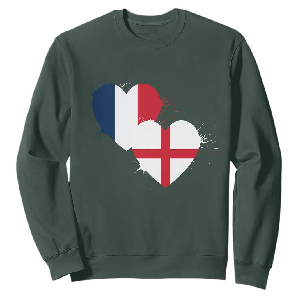 France England Flag Hearts Splatter Graphic Sweatshirt Anglo English French Heritage Love Unity