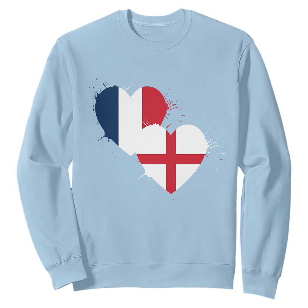 France England Flag Hearts Splatter Graphic Sweatshirt Anglo English French Heritage Love Unity