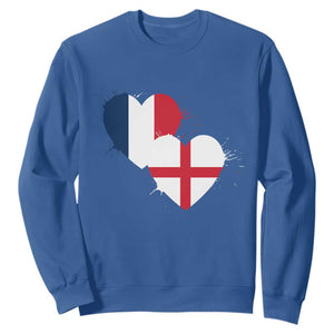 France England Flag Hearts Splatter Graphic Sweatshirt Anglo English French Heritage Love Unity