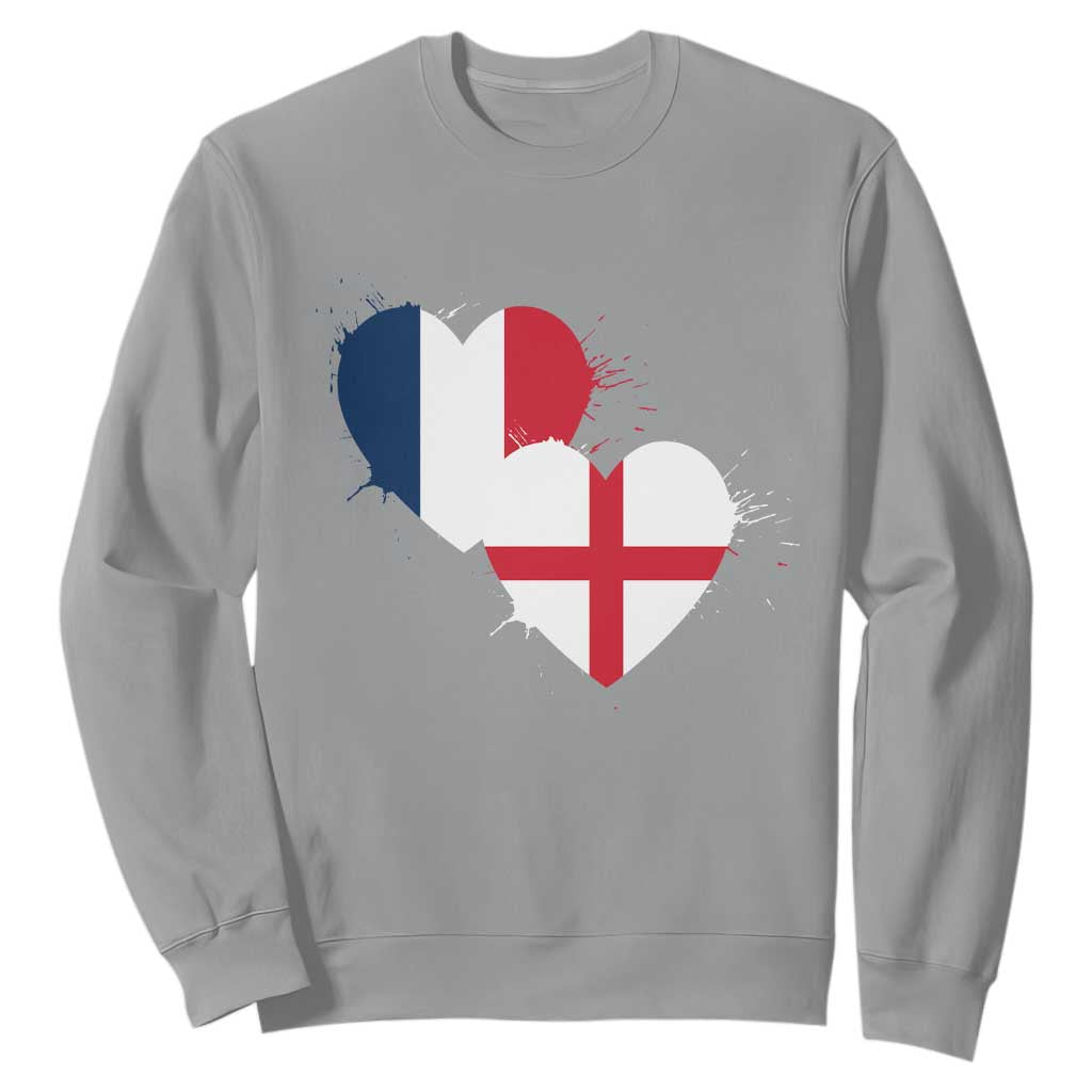 France England Flag Hearts Splatter Graphic Sweatshirt Anglo English French Heritage Love Unity