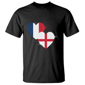 France England Flag Hearts Splatter Graphic T Shirt Anglo English French Heritage Love Unity