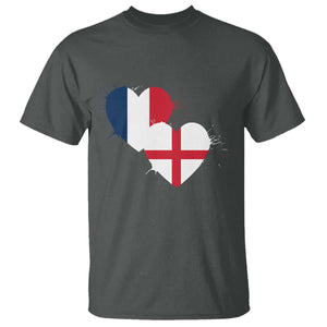 France England Flag Hearts Splatter Graphic T Shirt Anglo English French Heritage Love Unity