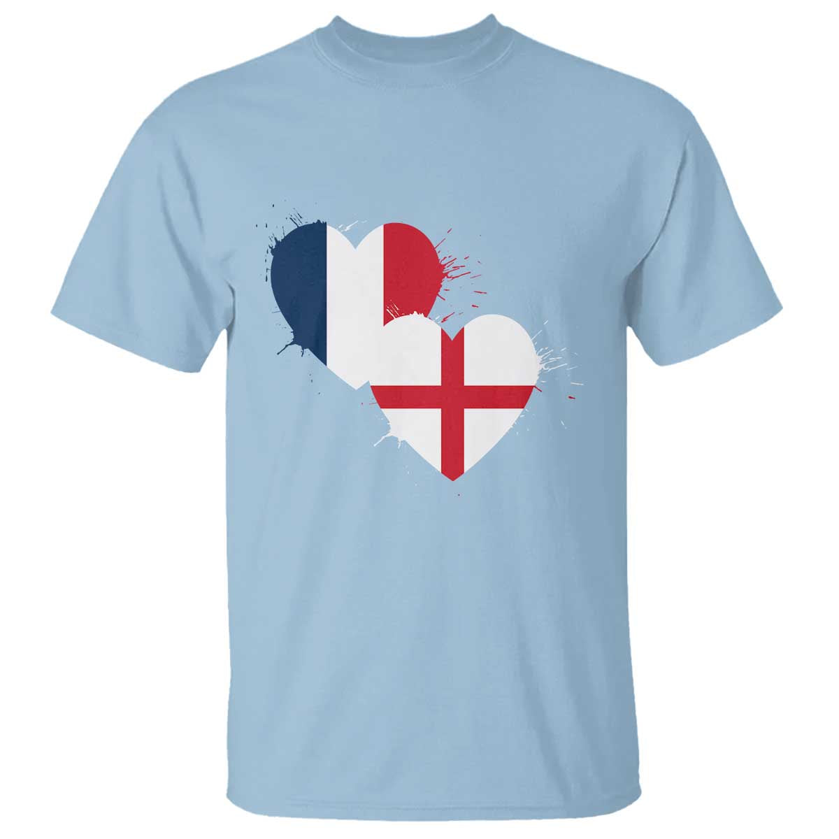 France England Flag Hearts Splatter Graphic T Shirt Anglo English French Heritage Love Unity