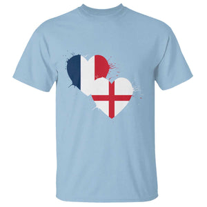France England Flag Hearts Splatter Graphic T Shirt Anglo English French Heritage Love Unity