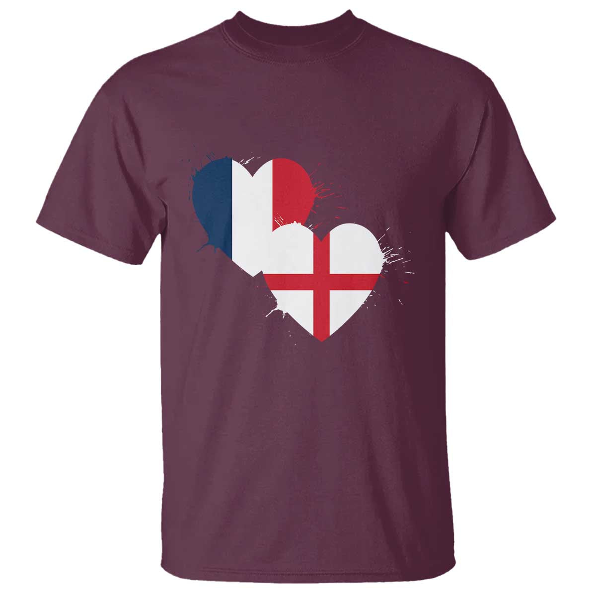 France England Flag Hearts Splatter Graphic T Shirt Anglo English French Heritage Love Unity