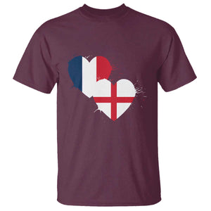 France England Flag Hearts Splatter Graphic T Shirt Anglo English French Heritage Love Unity