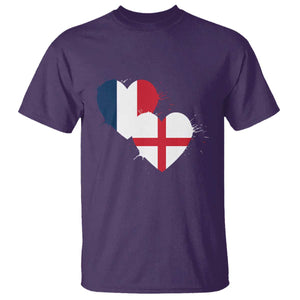 France England Flag Hearts Splatter Graphic T Shirt Anglo English French Heritage Love Unity