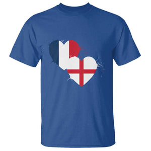 France England Flag Hearts Splatter Graphic T Shirt Anglo English French Heritage Love Unity