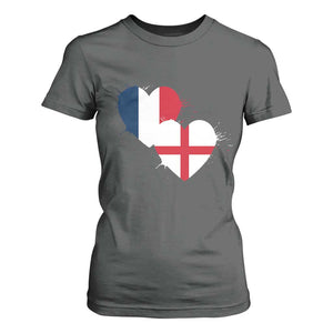 France England Flag Hearts Splatter Graphic T Shirt For Women Anglo English French Heritage Love Unity