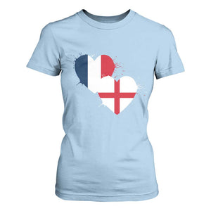 France England Flag Hearts Splatter Graphic T Shirt For Women Anglo English French Heritage Love Unity