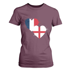 France England Flag Hearts Splatter Graphic T Shirt For Women Anglo English French Heritage Love Unity