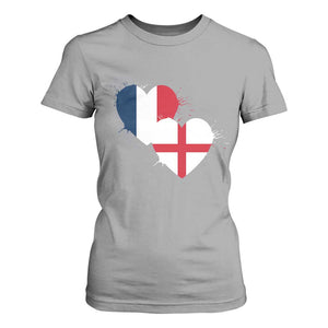 France England Flag Hearts Splatter Graphic T Shirt For Women Anglo English French Heritage Love Unity
