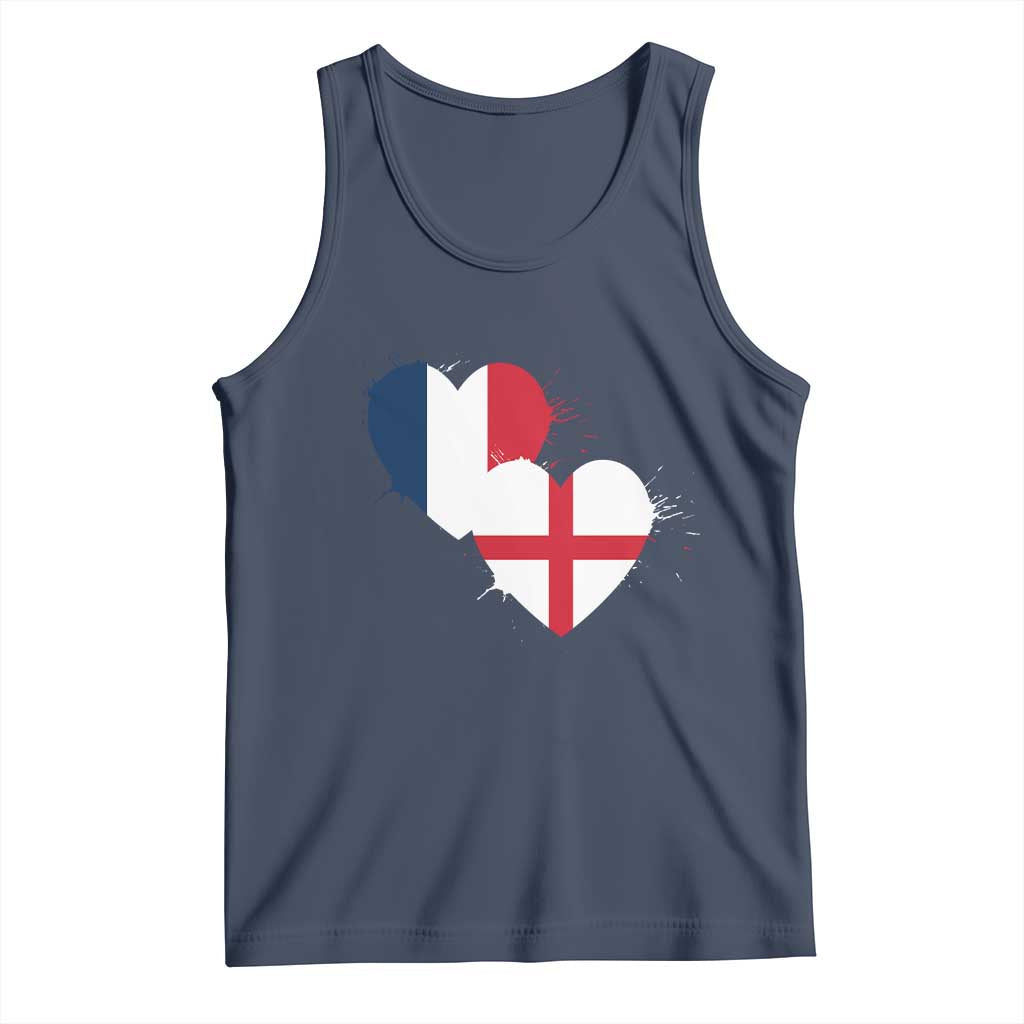 France England Flag Hearts Splatter Graphic Tank Top Anglo English French Heritage Love Unity TS02 Navy Print Your Wear