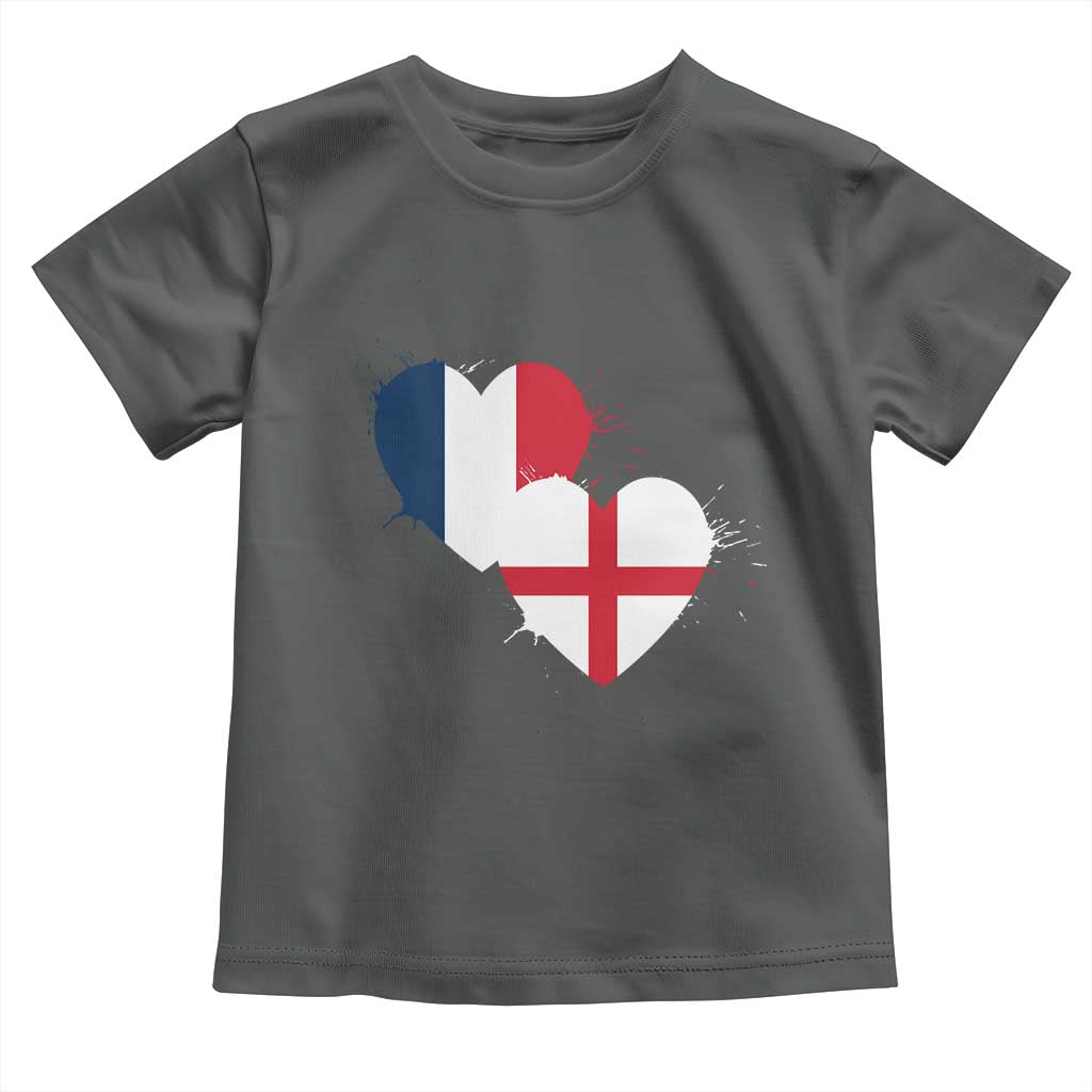 France England Flag Hearts Splatter Graphic Toddler T Shirt Anglo English French Heritage Love Unity TS02 Dark Heather Print Your Wear