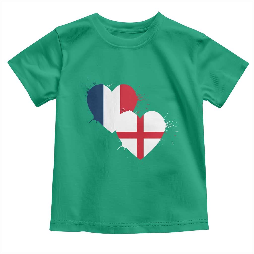 France England Flag Hearts Splatter Graphic Toddler T Shirt Anglo English French Heritage Love Unity TS02 Irish Green Print Your Wear