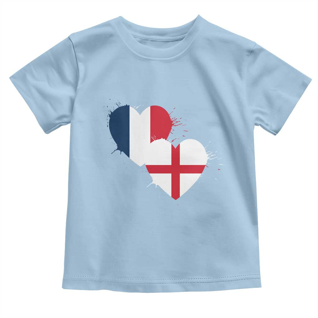 France England Flag Hearts Splatter Graphic Toddler T Shirt Anglo English French Heritage Love Unity TS02 Light Blue Print Your Wear